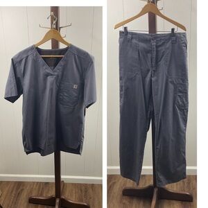 Carhartt NWT Scrub Set Ripstop Utility Top & Boot Cut 8 Pocket Cargo Pants Gray